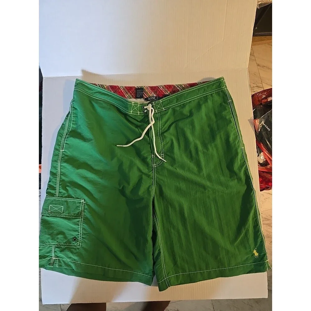 Polo Ralph Lauren Swim Trunks Mens XXL Green Yellow Pony Lined Beach Shorts‎ 2XL